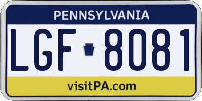 PA license plate LGF8081