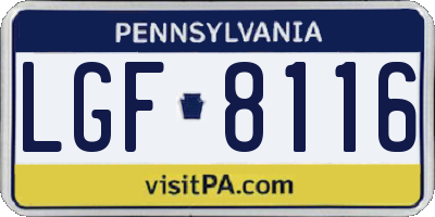 PA license plate LGF8116