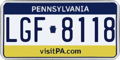 PA license plate LGF8118