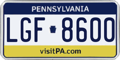 PA license plate LGF8600