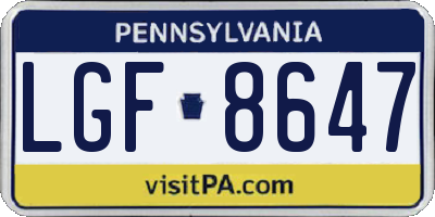 PA license plate LGF8647
