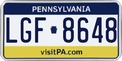 PA license plate LGF8648