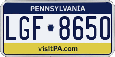 PA license plate LGF8650
