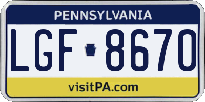 PA license plate LGF8670