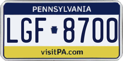 PA license plate LGF8700