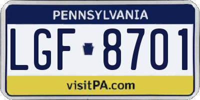 PA license plate LGF8701