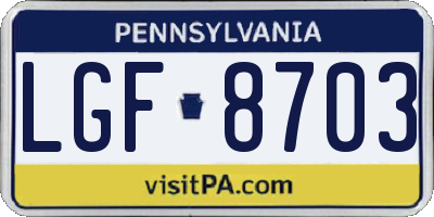 PA license plate LGF8703