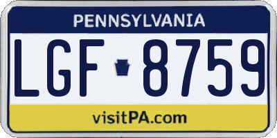 PA license plate LGF8759