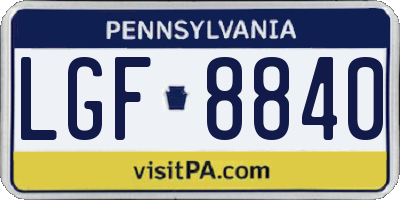 PA license plate LGF8840