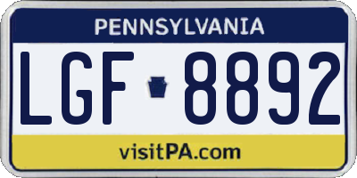 PA license plate LGF8892