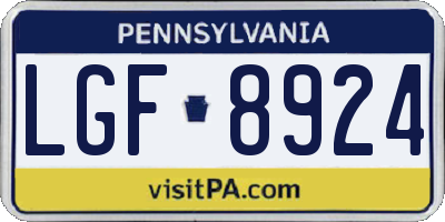 PA license plate LGF8924