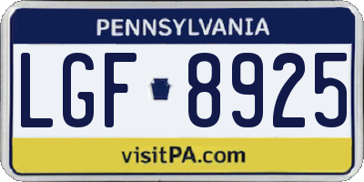 PA license plate LGF8925