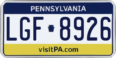 PA license plate LGF8926
