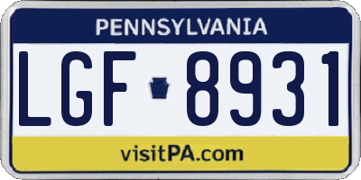 PA license plate LGF8931