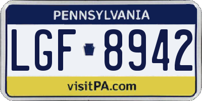 PA license plate LGF8942
