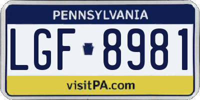 PA license plate LGF8981