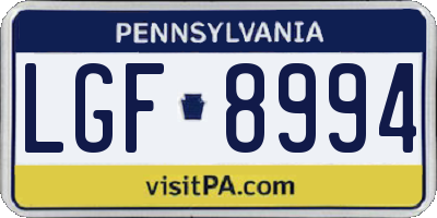 PA license plate LGF8994