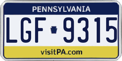 PA license plate LGF9315