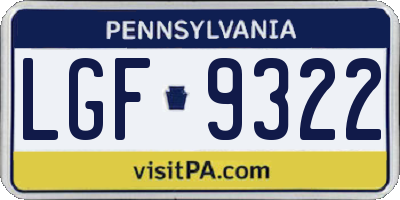 PA license plate LGF9322
