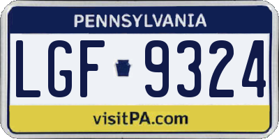 PA license plate LGF9324