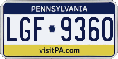 PA license plate LGF9360