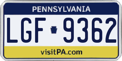 PA license plate LGF9362