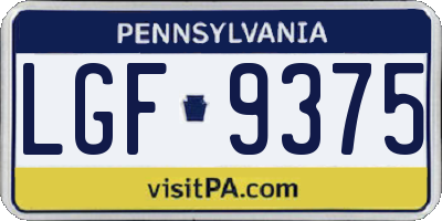 PA license plate LGF9375