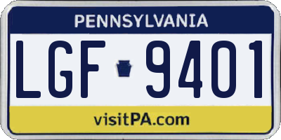 PA license plate LGF9401
