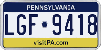 PA license plate LGF9418