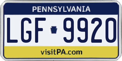 PA license plate LGF9920