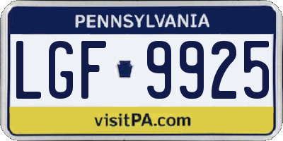 PA license plate LGF9925