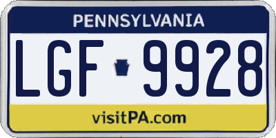 PA license plate LGF9928