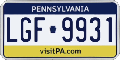 PA license plate LGF9931