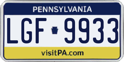 PA license plate LGF9933