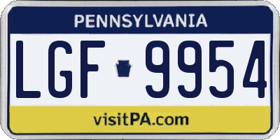 PA license plate LGF9954