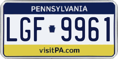 PA license plate LGF9961