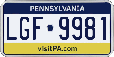 PA license plate LGF9981