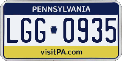 PA license plate LGG0935
