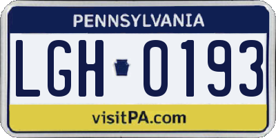 PA license plate LGH0193