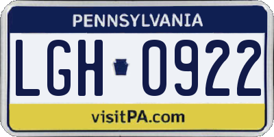 PA license plate LGH0922