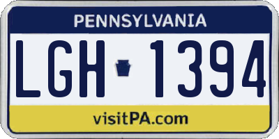 PA license plate LGH1394