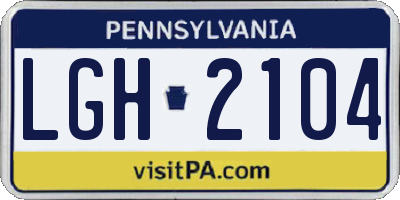 PA license plate LGH2104