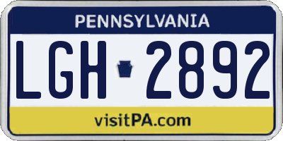 PA license plate LGH2892