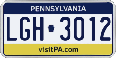 PA license plate LGH3012