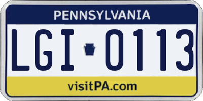 PA license plate LGI0113