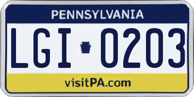 PA license plate LGI0203