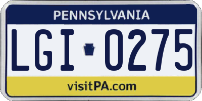 PA license plate LGI0275
