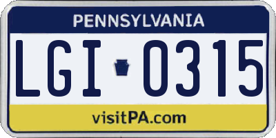 PA license plate LGI0315