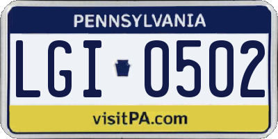 PA license plate LGI0502