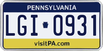 PA license plate LGI0931